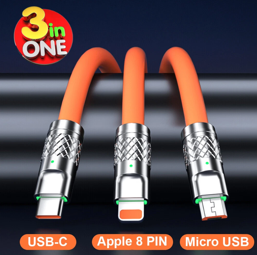 3 in 1 fast charging cable for iPhone Type C and Micro USB
