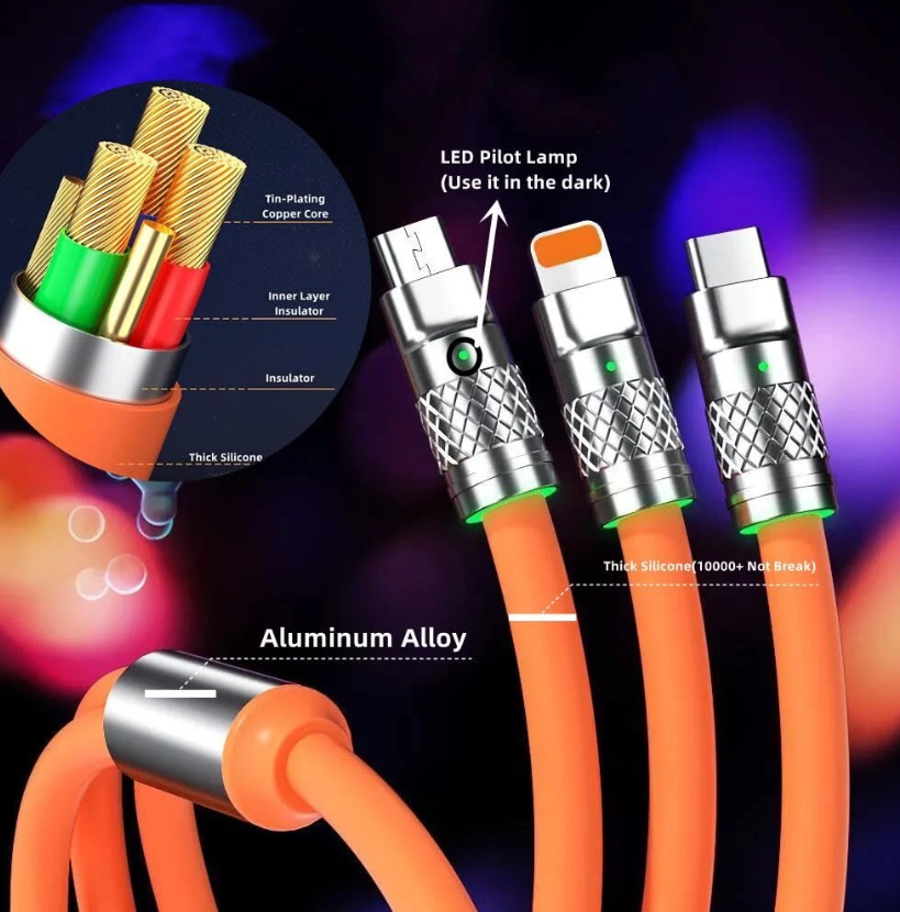 3 in 1 fast charging cable for iPhone Type C and Micro USB