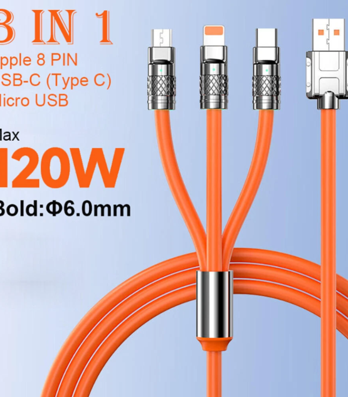 3 in 1 fast charging cable for iPhone Type C and Micro USB