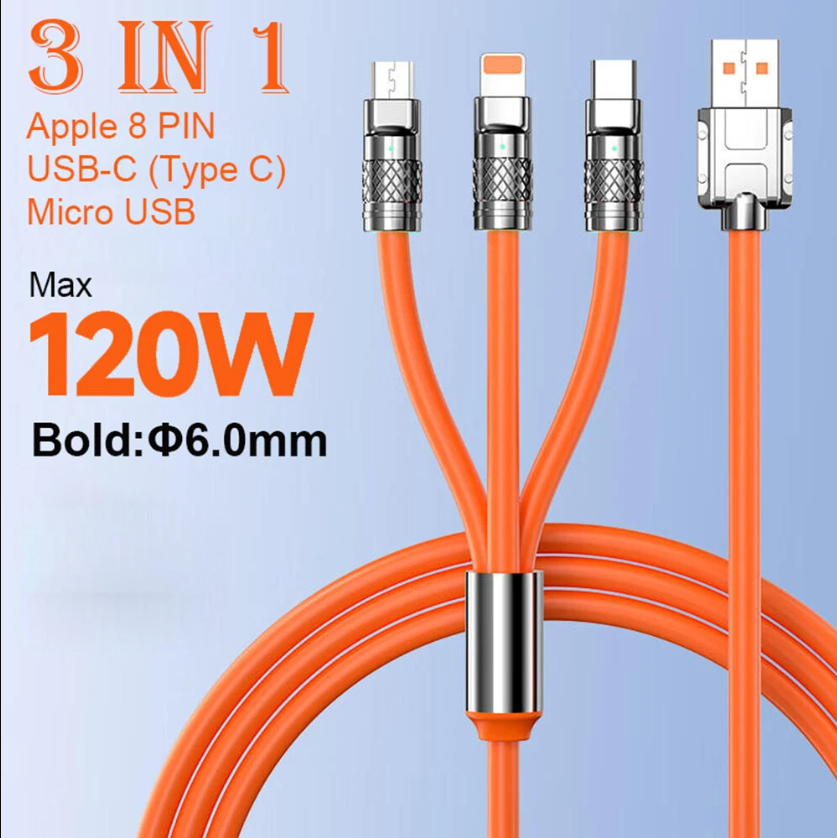 3 in 1 fast charging cable for iPhone Type C and Micro USB