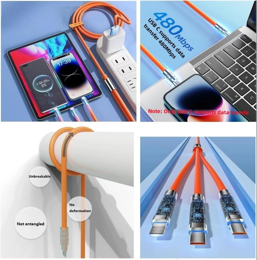 3 in 1 fast charging cable for iPhone Type C and Micro USB