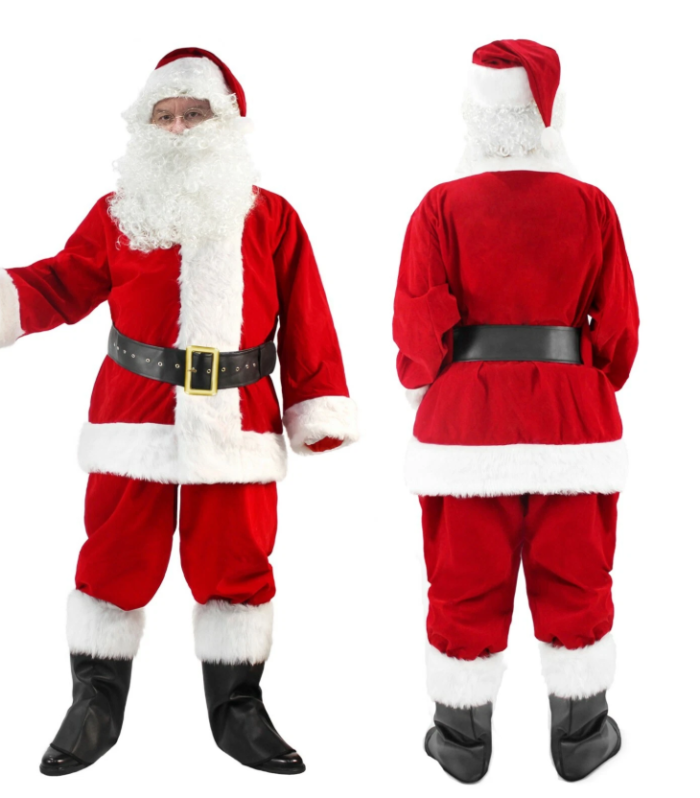 Men’s Deluxe Santa Claus Costume 11-piece adult Christmas suit