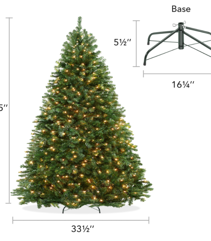 Pre-lit realistic green spruce artificial Christmas tree with stand