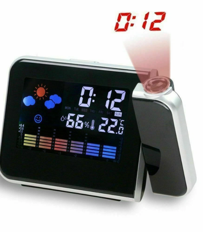 Projection alarm clock with weather station display
