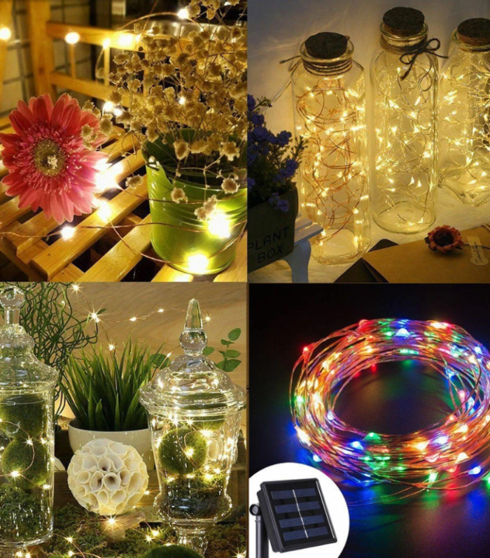 Solar LED waterproof string lights copper wire for garden and outdoor décor